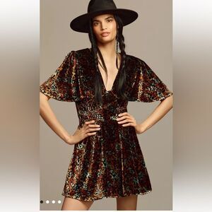 Anthropologie Short-Sleeve Velvet Mini Dress